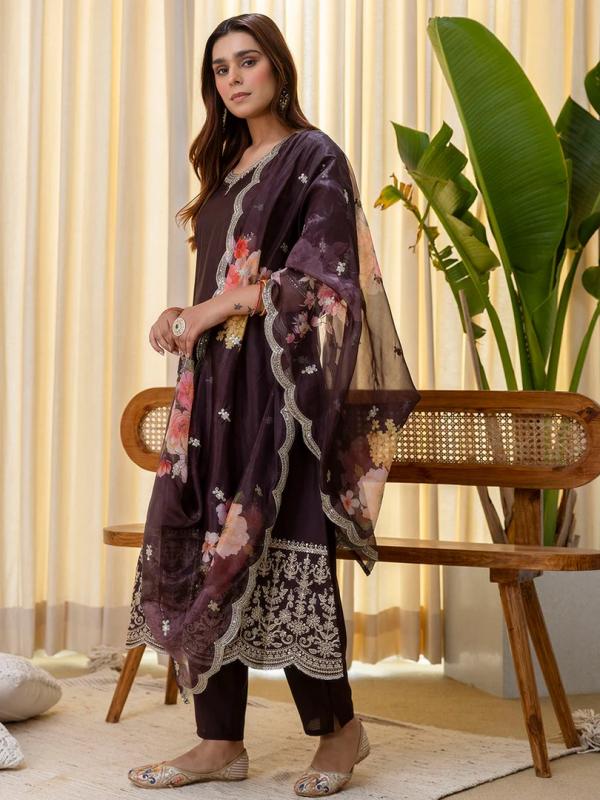 VP 9813 C Coffee Embroidred Kurta Sets with Sequins Work Women Suits